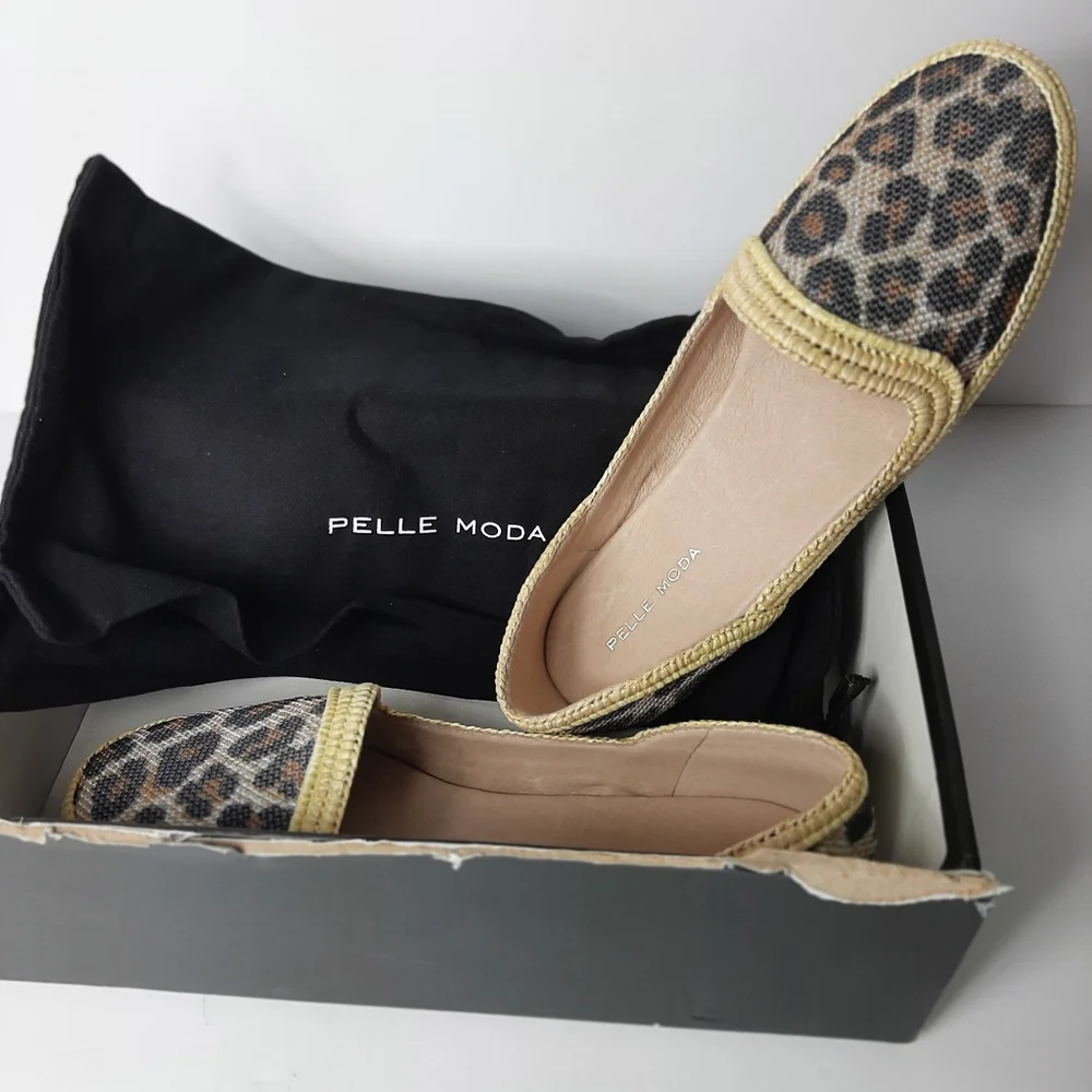 Pelle moda leopard flats rattan trim size 8.5 - Picture 2 of 4